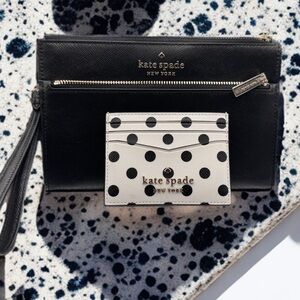 Kate Spade Black Wristlet with Polka Dot Card Holder